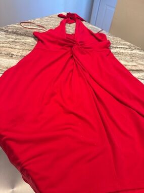 Max & Cleo Bright Red Halter Dress with Tie Neck
